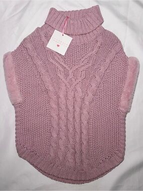 Lulurain Boutique Girls Pink Cable Knit Turtleneck Poncho Sweater
